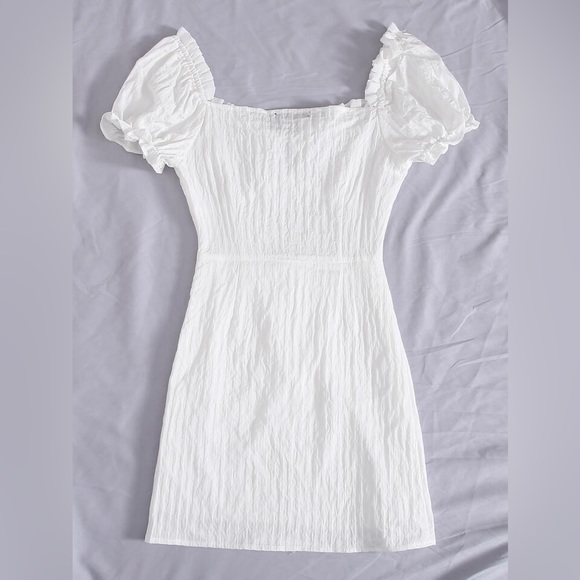 White Frill Trim Tie Front Crinkle Dress - Picture 2 of 8